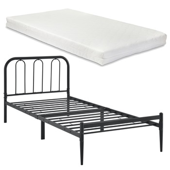 Set pat rama metalica Hanco 90, en.casa, 210 x 95 x 88 cm, otel sinterizat, negru mat, cu saltea, pentru 1 persoana Set pat rama metalica Hanco 90, en.casa, 210 x 95 x 88 cm, otel sinterizat, negru mat, cu saltea, pentru 1 persoana