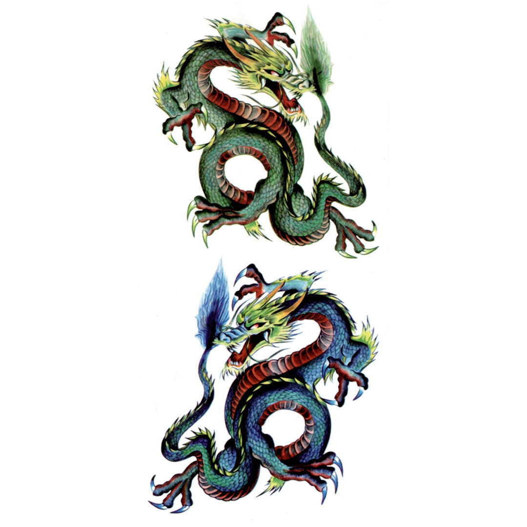 Tatuaj temporar, Flash Tattoos Romania, Dragons, rezistent la apa, aplicare rapida, 10x21 cm