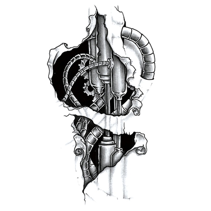 Tatuaj temporar, Flash Tattoos Romania, Terminator, rezistent la apa, aplicare rapida, 15x21 cm