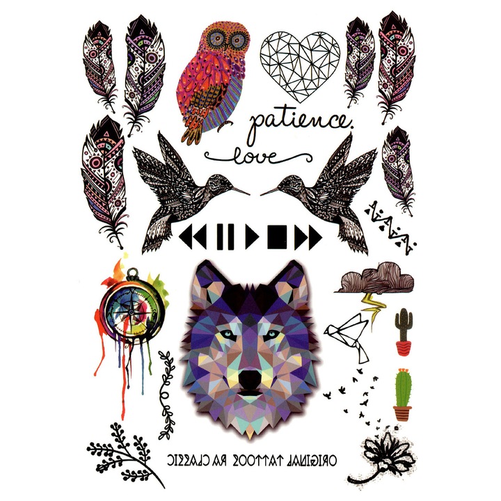 Tatuaj temporar, Flash Tattoos Romania, Wolves, rezistent la apa, aplicare rapida, 21 x 15 cm
