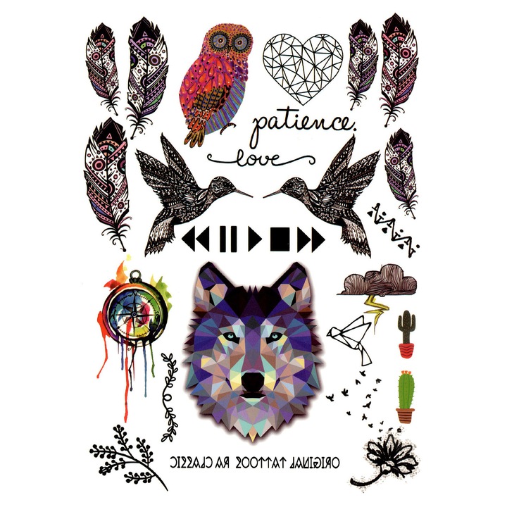 Tatuaj temporar, Flash Tattoos Romania, Wolves, rezistent la apa, aplicare rapida, 15x21 cm