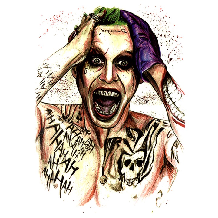Tatuaj temporar, Flash Tattoos Romania, The Joker, rezistent la apa, aplicare rapida, 21 x 15 cm