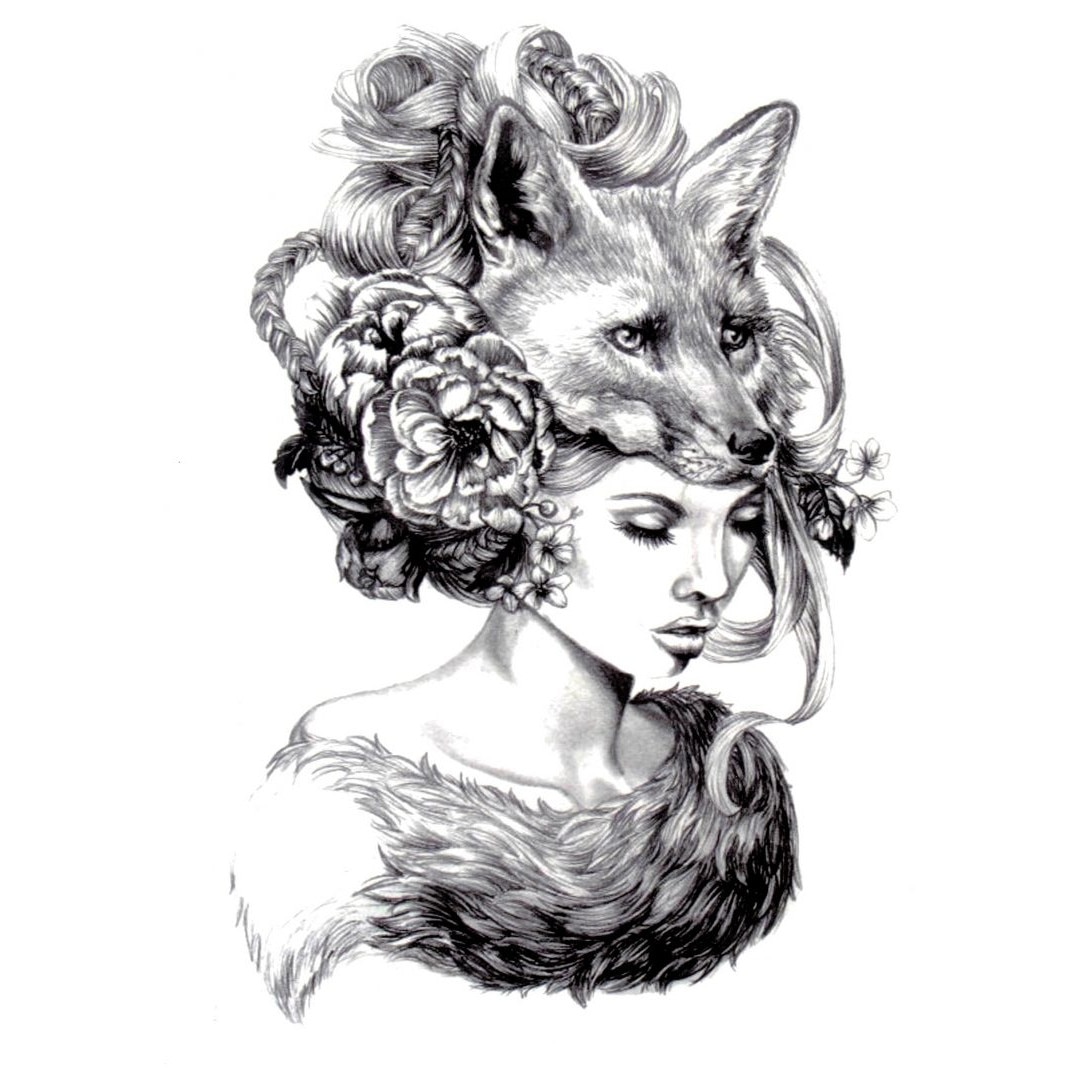 Tatuaj temporar, Flash Tattoos Romania, Your Foxy, rezistent la apa, aplicare rapida, 15x21 cm
