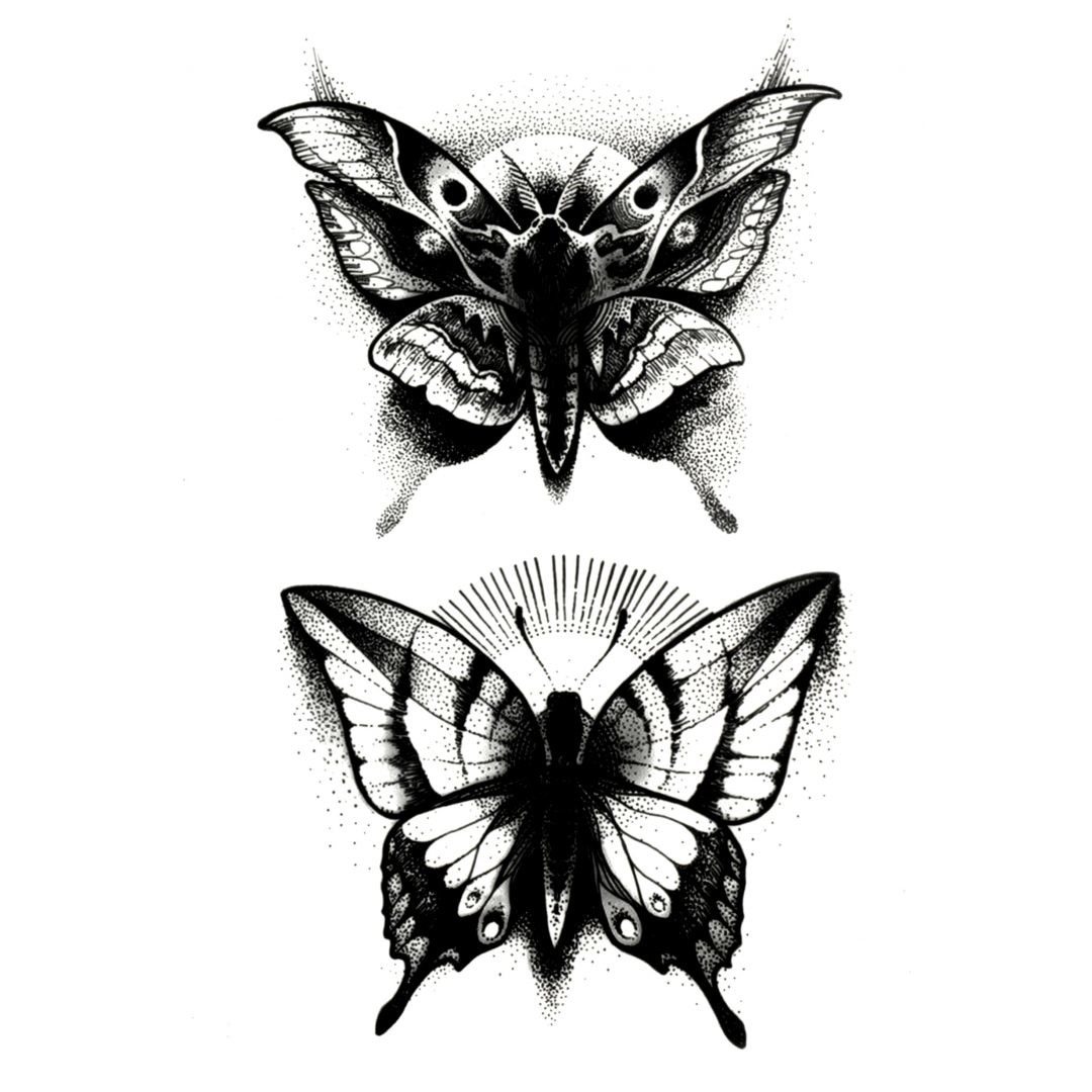 Tatuaj temporar, Flash Tattoos Romania, Moth Black, rezistent la apa, aplicare rapida, 15x21 cm