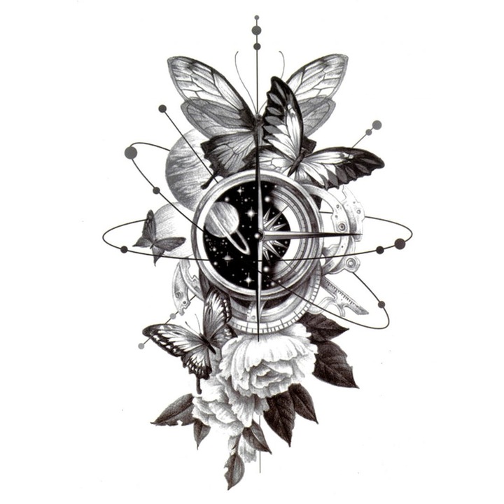Tatuaj temporar, Flash Tattoos Romania, Windrose, rezistent la apa, aplicare rapida, 21 x 15 cm