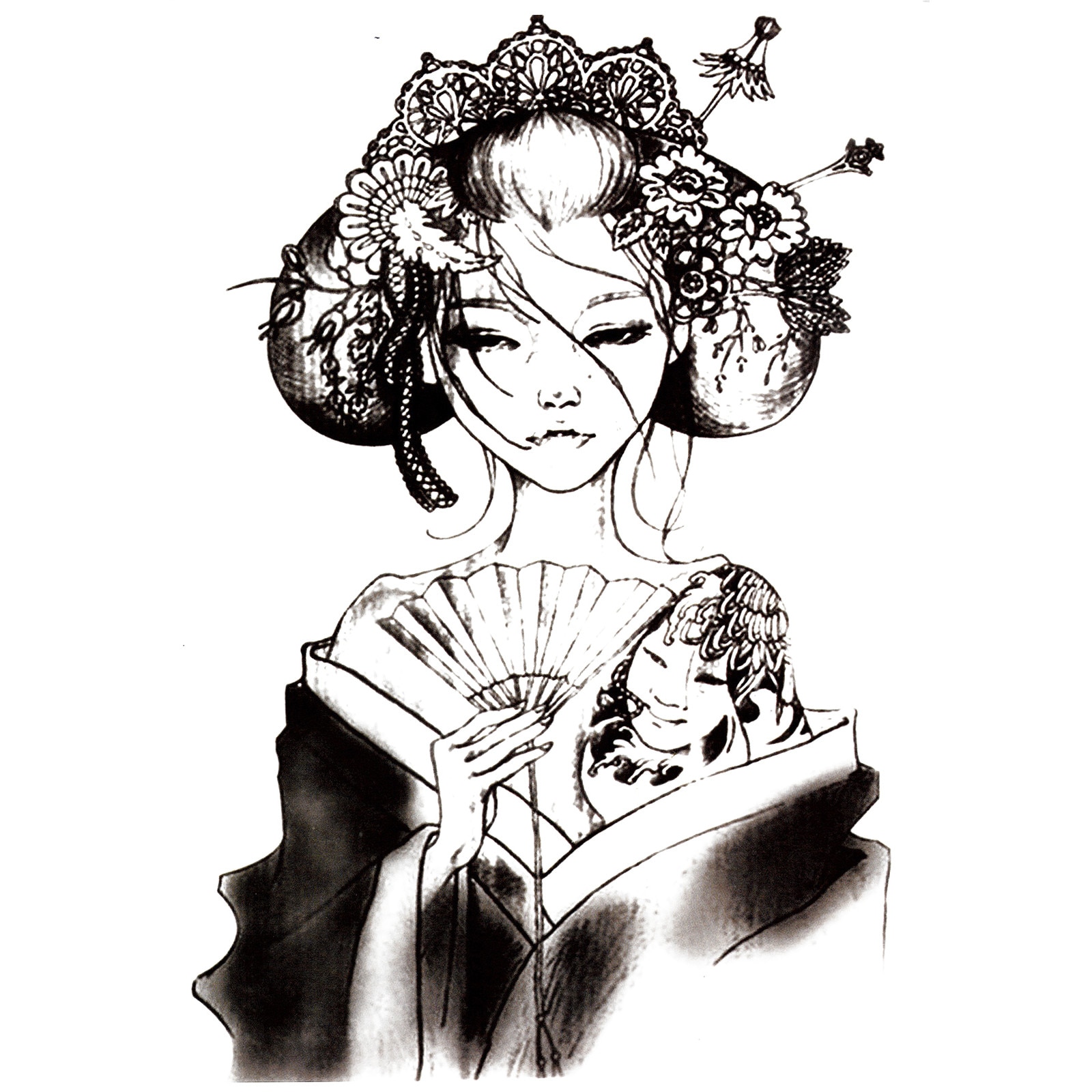 Tatuaj temporar, Flash Tattoos Romania, Geisha, rezistent la apa, aplicare rapida, 15x21 cm