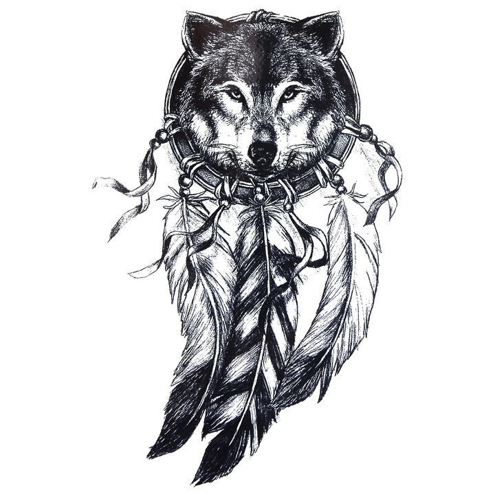 Tatuaj temporar, Flash Tattoos Romania, Wolf, rezistent la apa, aplicare rapida, 21 x 15 cm