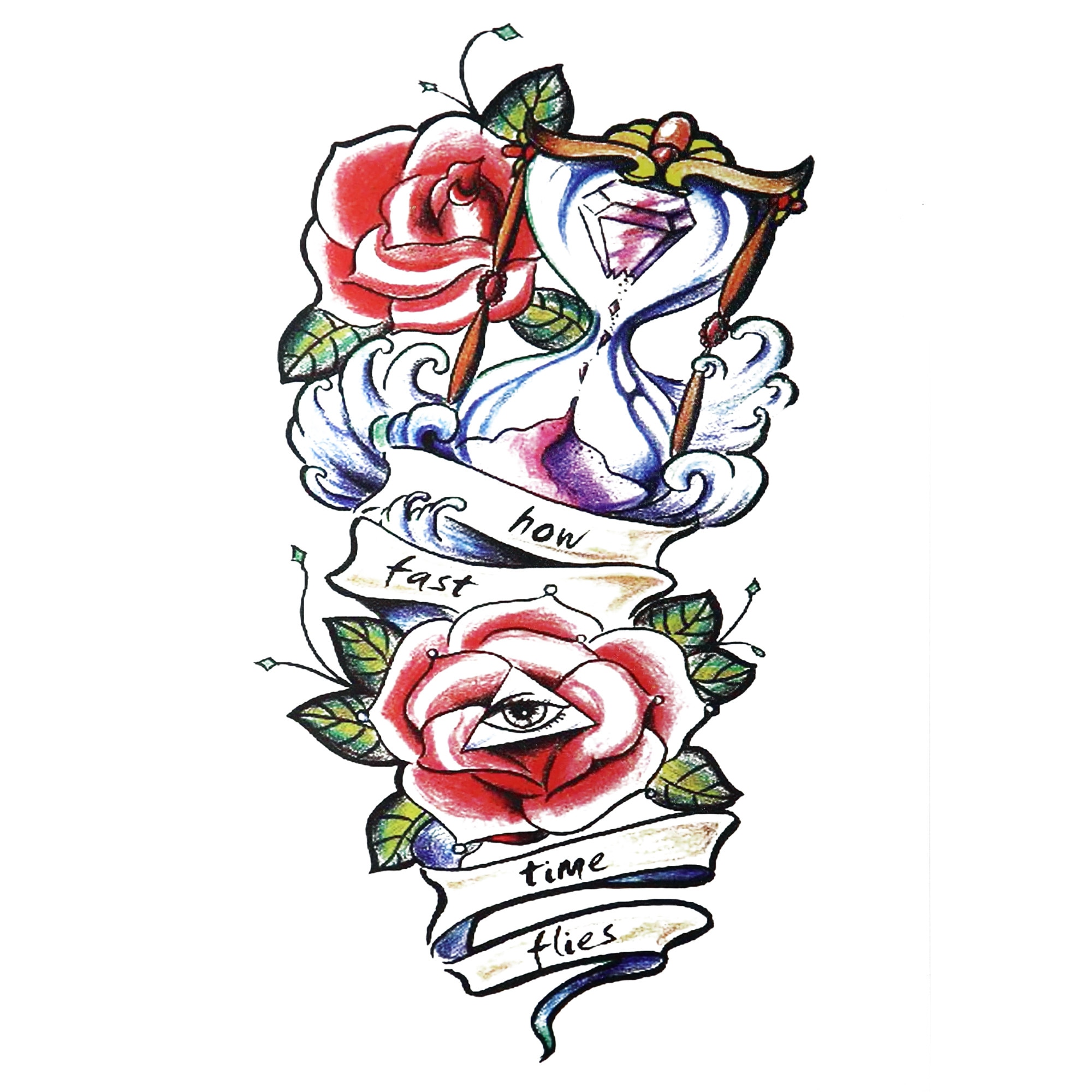 Tatuaj temporar, Flash Tattoos Romania, How fast time flies, rezistent la apa, aplicare rapida, 15x21 cm