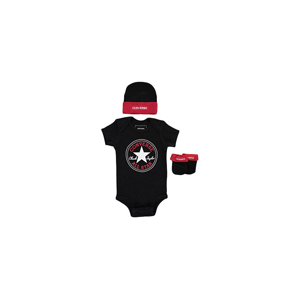Set body, caciula si botosi, Converse, Marime 0-6 luni, Negru