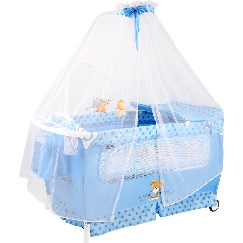 Patut Lorelli Pliabil Sleep'n Dream Rocker cu Baldachin, 2 Nivele si Accesorii, Colectia 2020, Blue Dog