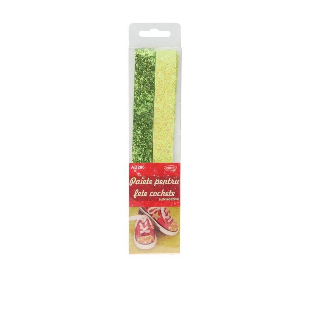 Paiete Pentru Fete Cochete DACO, Dimensiuni 2.2x91 cm, Material Plastic Adeziv, 2 Buc/Set, Verde/Galben