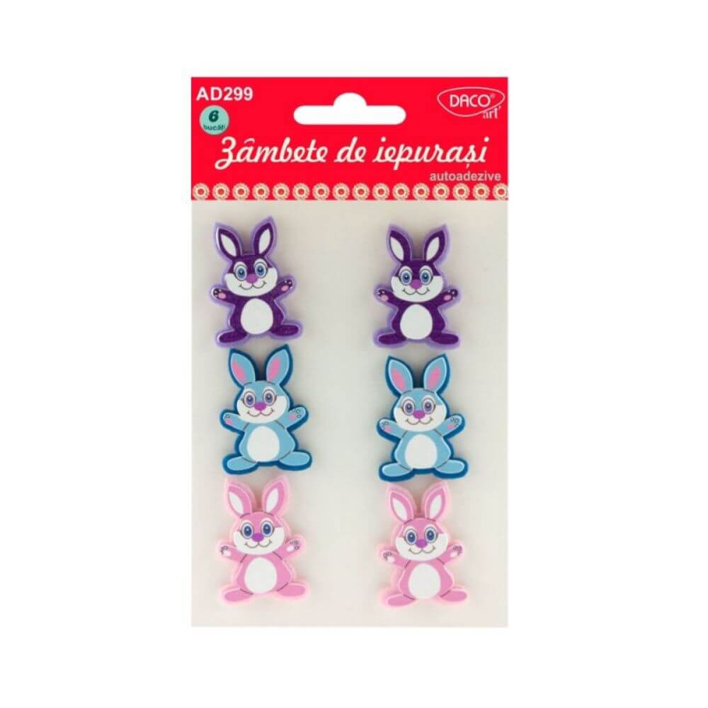 Forme Fetru 3D Autoadeziv Daco, 6 Buc/Set, 4x3.5x0.4 cm, Model Iepurasi, Multicolor
