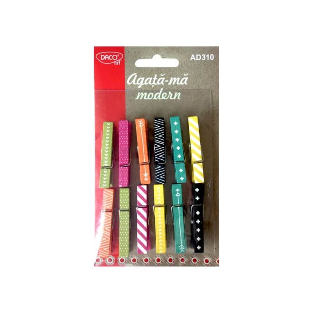 Carlige Lemn DACO, 12 Buc/Set, Multicolor, Model Agata-ma Modern