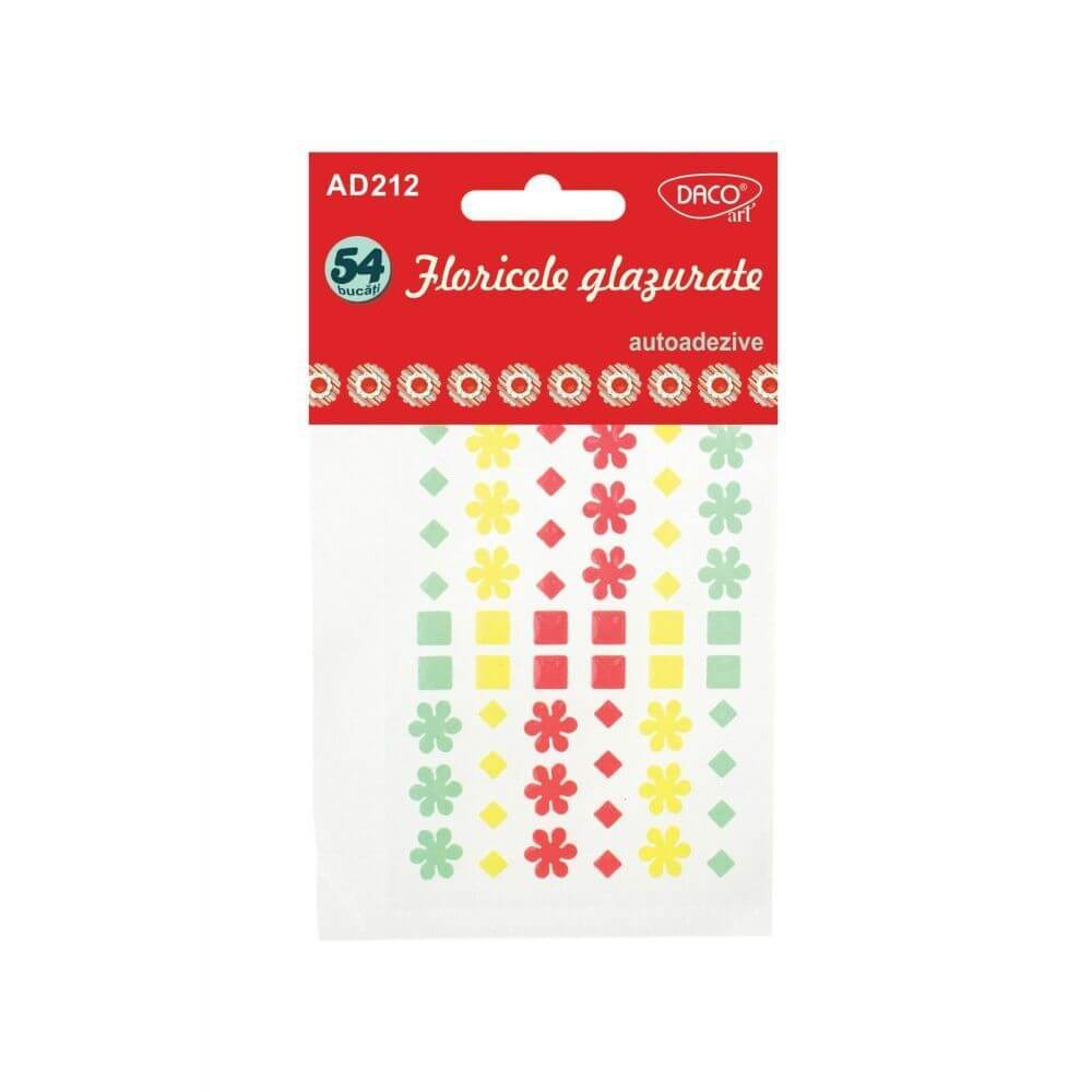 Forme Plastic Autoadeziv DACO Model Floricele Glazurate, Dimensiuni Variabile, 54 Buc/Set, Multicolor