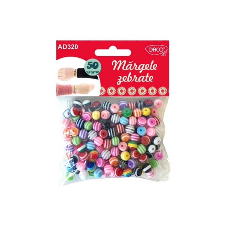 Margelute Plastic DACO, Multicolor, 50 g, Diametru 8 mm, Model Zebrat