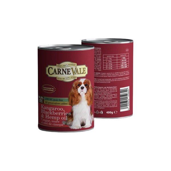 Hrana umeda pentru caini Carnevale Conserva Cangur/Mure/Ulei Canepa 400 g