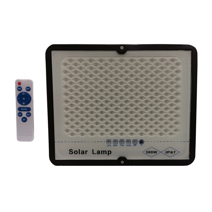 Lampa LED 300 W elSales ELS-LL300 cu panou solar, telecomanda, suport prindere, alb