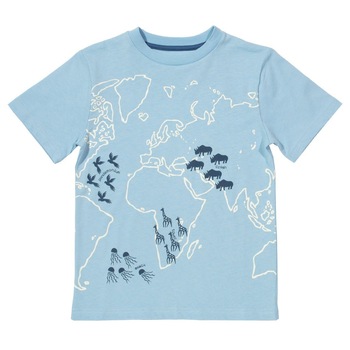 Tricou pentru baieti, imprimeu harta lumii cu animale, bumbac organic, Multicolor