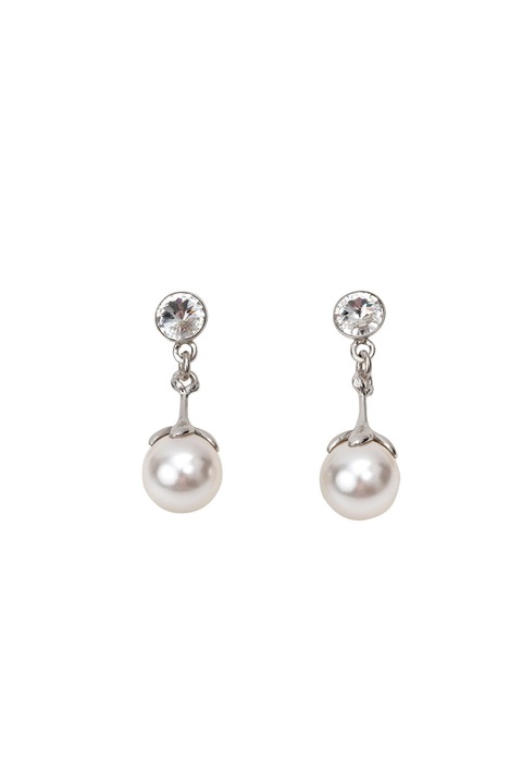 Cercei argint, cristale si perle Flower and Pearls, albi, 3 cm