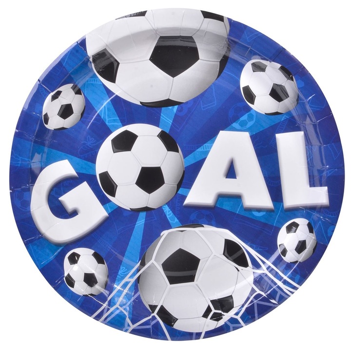 Zola® karton tányérkészlet gyerekbulihoz, Futball, kék, 23 cm, 10 db
