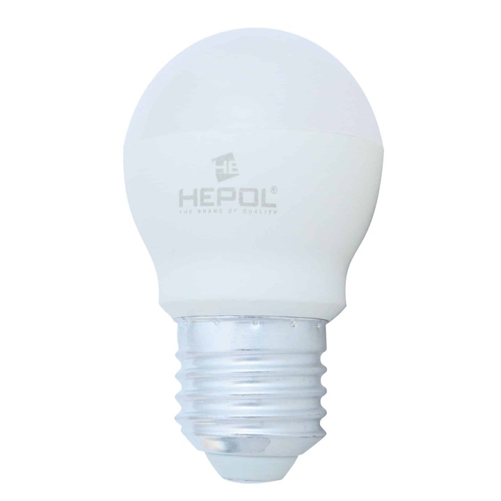 Bec LED HEPOL, forma sferic, E27, 8W, 25000 ore, lumina calda