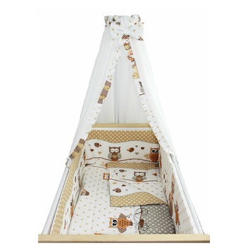 Lenjerie 6 piese, bufnite mari crem, cu baldachin Lenjerie 6 piese, bufnite mari crem, cu baldachin