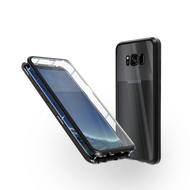 Магнитен 360° Kейс Fashion Case за Samsung S8, Стъкло отпред и отзад, 2 Стъкла, Черен