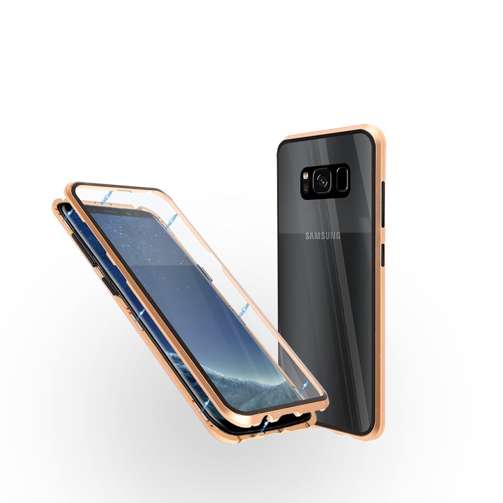 Carcasa magnetica pentru Samsung S8, Sticla, 360 °, Auriu