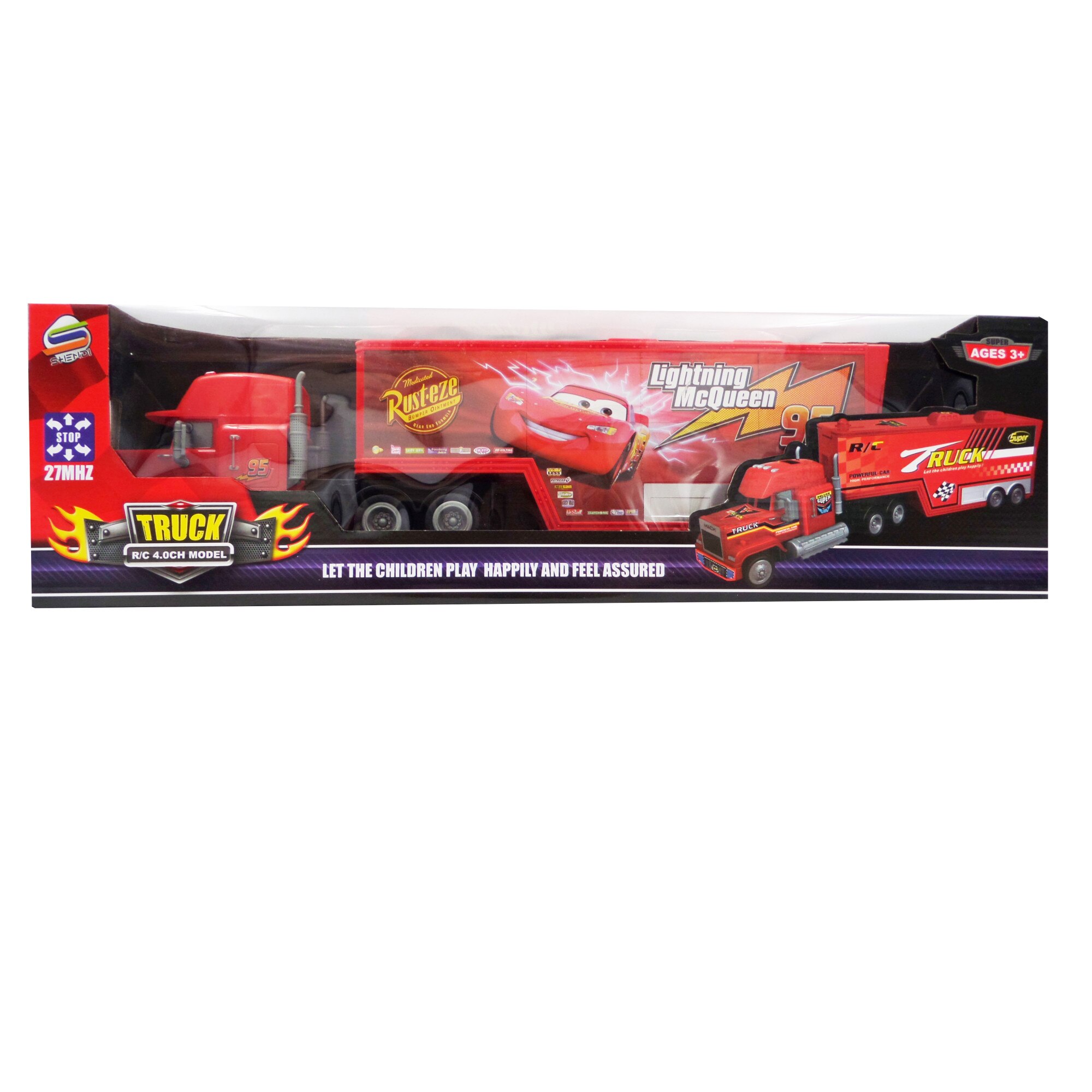 Masina in Cutie Cadou Platforma Tir Mack Cars Fulger 95 Rust-eze Maxi Baterii Telecomanda