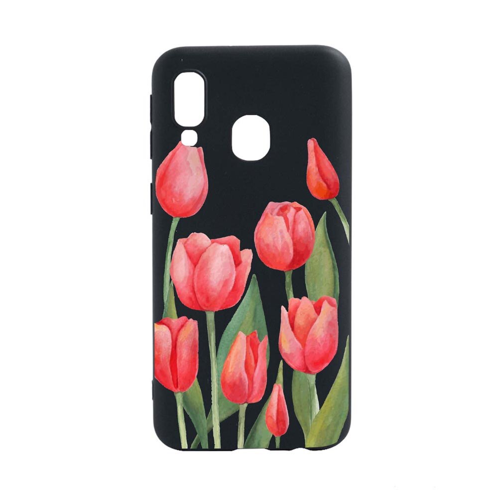Husa Samsung Galaxy A40, Red Flowers Pattern, rezistenta la uzura, anti-alunecare, din silicon Premium, B633