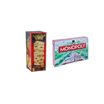 Pachet jocuri societate, Joc Jenga Tumblin Tower Blocks 48 piese, Joc Monopoly Classic Pachet jocuri societate, Joc Jenga Tumblin Tower Blocks 48 piese, Joc Monopoly Classic