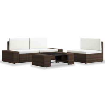 Set mobilier gradina cu 4 piese vidaXL, Ratan, 58,5 x 65,5 x 52 cm Maro/Alb Set mobilier gradina cu 4 piese vidaXL, Ratan, 58,5 x 65,5 x 52 cm Maro/Alb