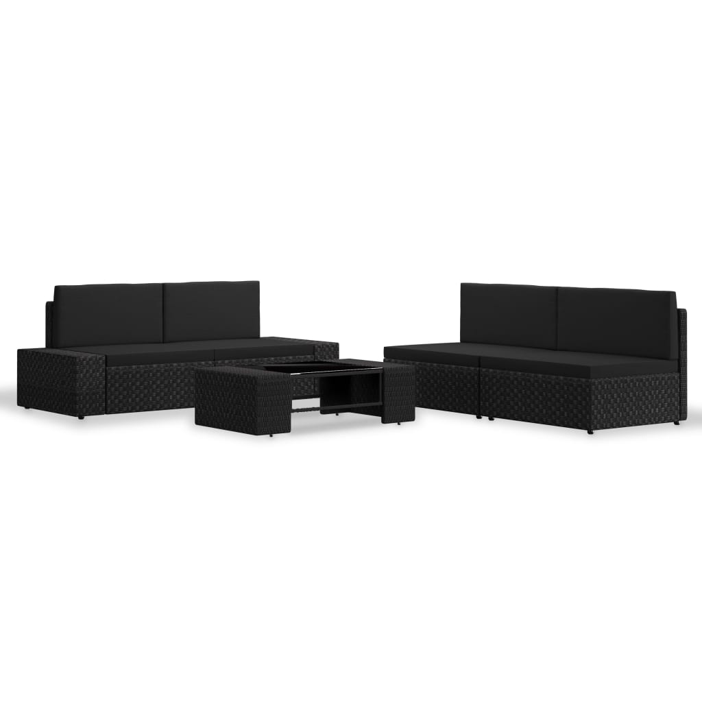 Set mobilier gradina cu 5 piese vidaXL, Ratan, 58,5 x 65,5 x 52 cm Negru