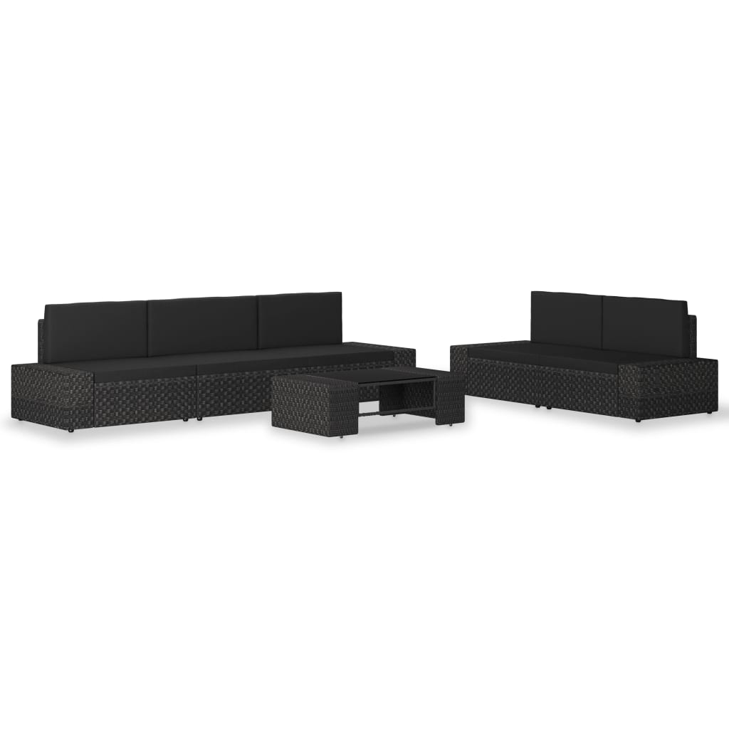 Set mobilier gradina cu 6 piese vidaXL, Ratan, 58,5 x 65,5 x 52 cm Negru