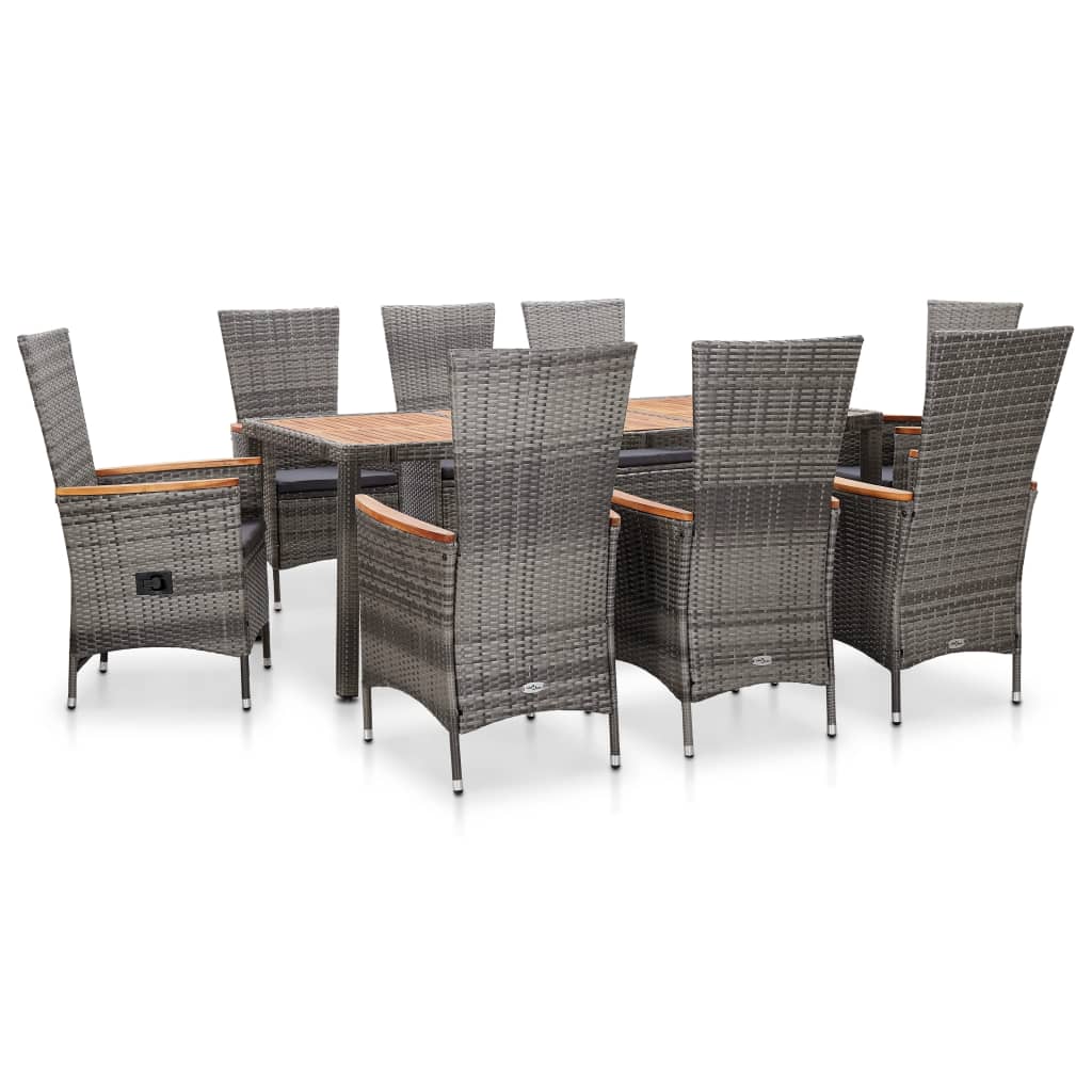 Set mobila de exterior u 9 piese vidaXL, Ratan, 190 x 90 x 75 cm Gri