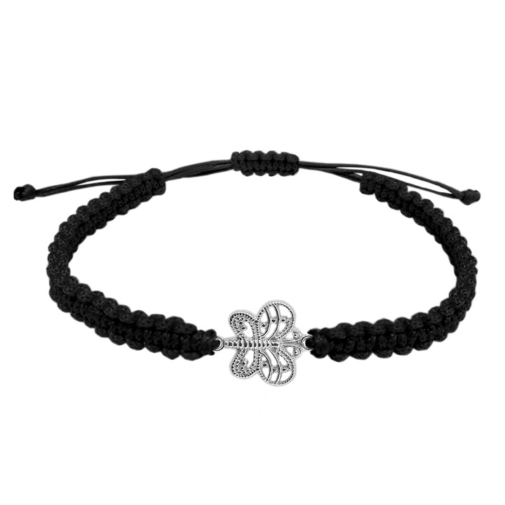Bratara snur negru impletit manual personalizata Fluturas argint 9258125 Dras