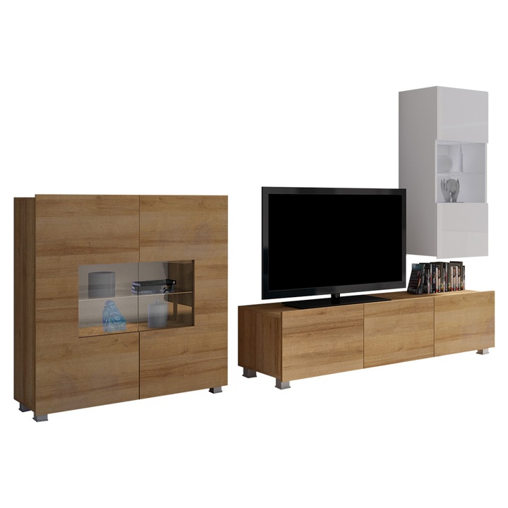 Set living camera de zi Bralani VII, MIRJAN24, stejar auriu + alb / alb lucios