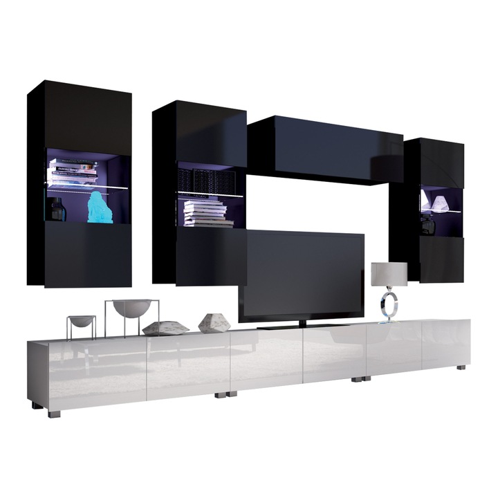 Set living camera de zi Bralani XI, MIRJAN24, negru / negru lucios + alb / alb lucios