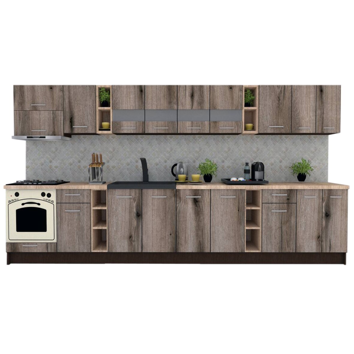 Set Bucatarie Marina New 400, Wenge / Decor K366, 400 x 200 x 60 cm