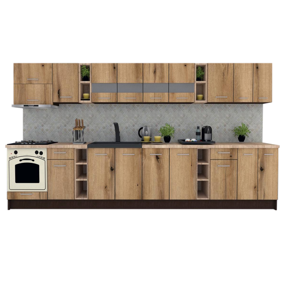 Set Bucatarie Marina New 400, Wenge / Decor K365, 400 x 200 x 60 cm