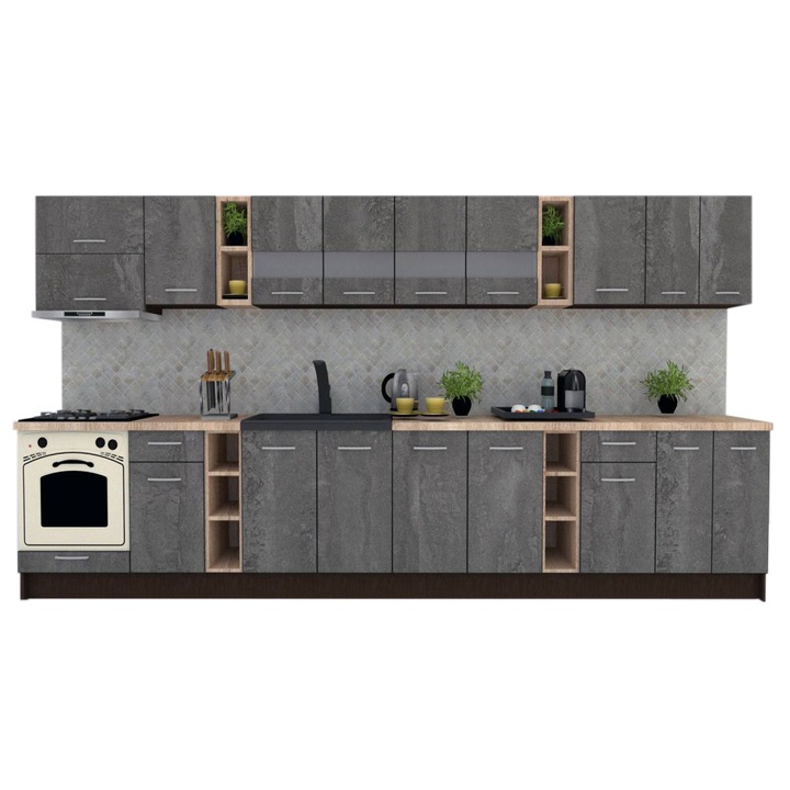 Set Bucatarie Marina New 400, Wenge / Decor K352, 400 x 200 x 60 cm