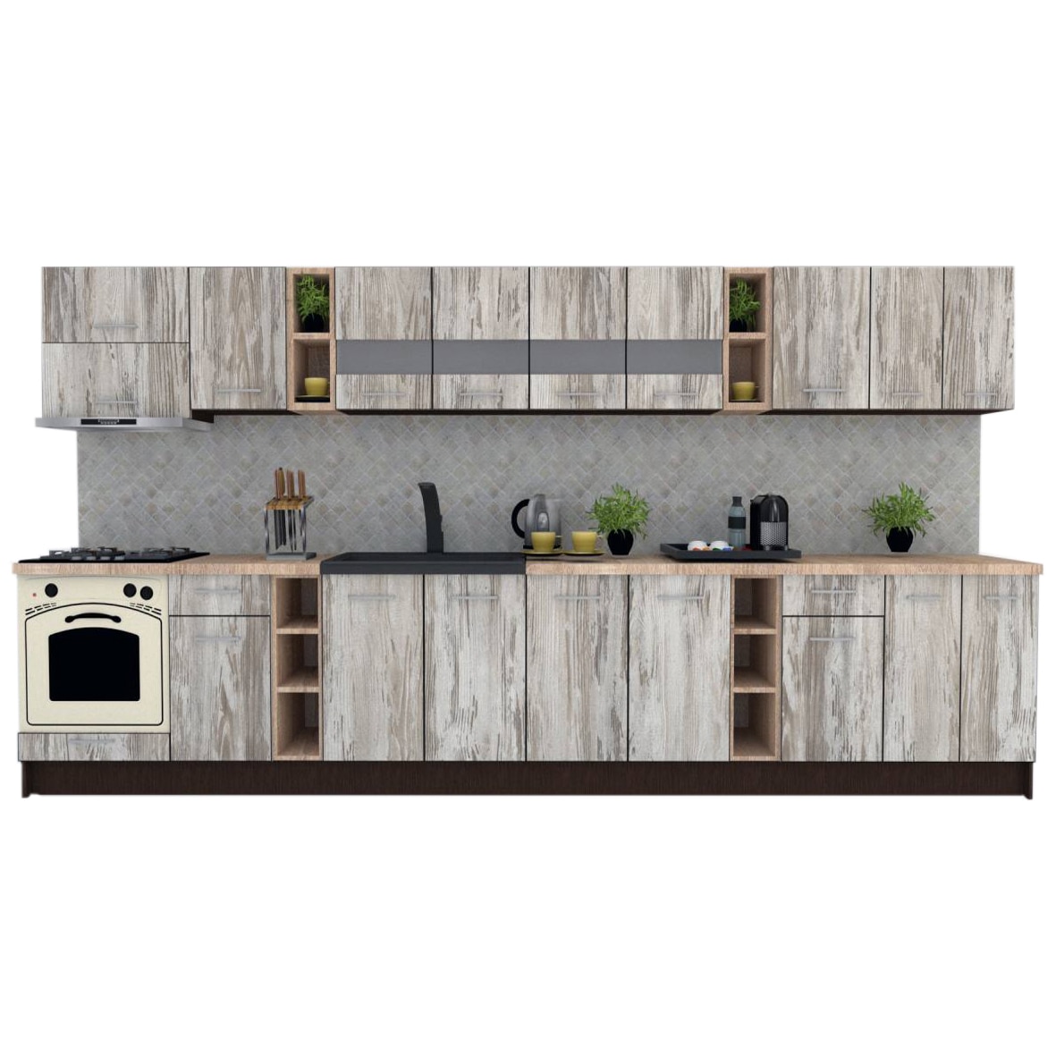 Set Bucatarie Marina New 400, Wenge / Decor K084, 400 x 200 x 60 cm