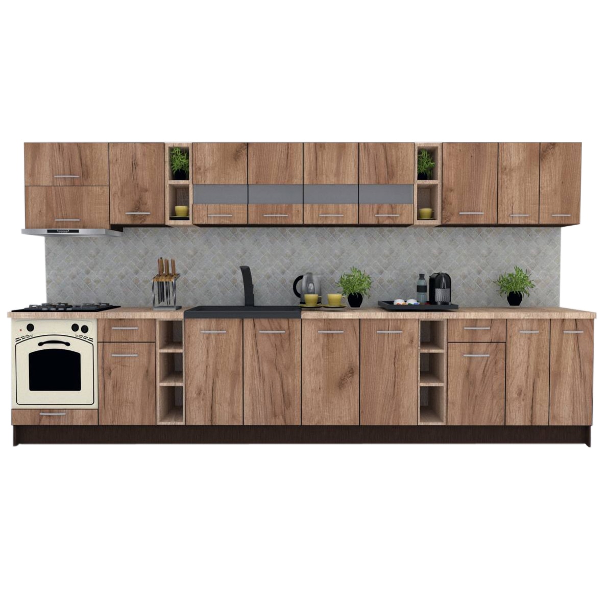 Set Bucatarie Marina New 400, Wenge / Decor K004, 400 x 200 x 60 cm