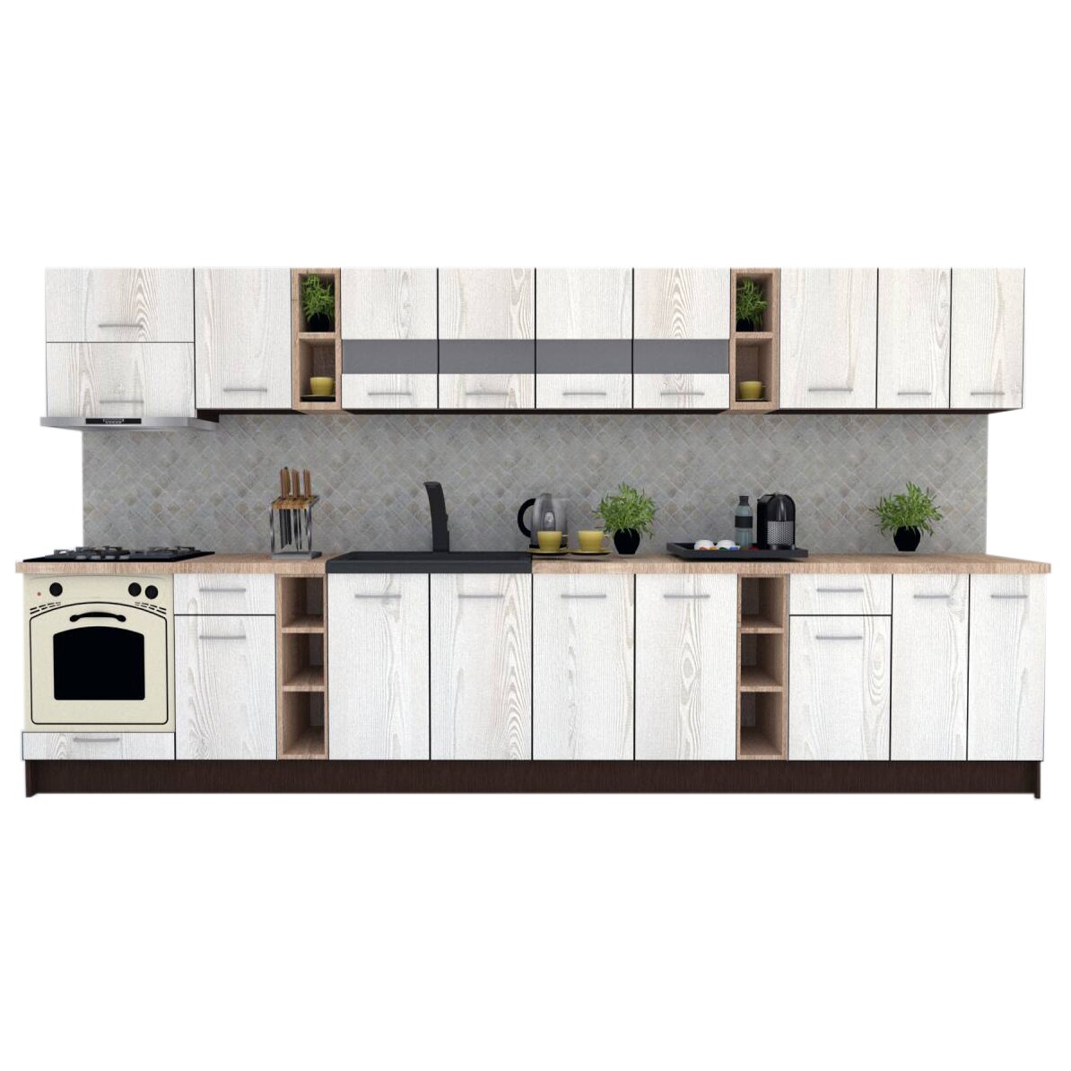 Set Bucatarie Marina New 400, Wenge / Decor K010, 400 x 200 x 60 cm