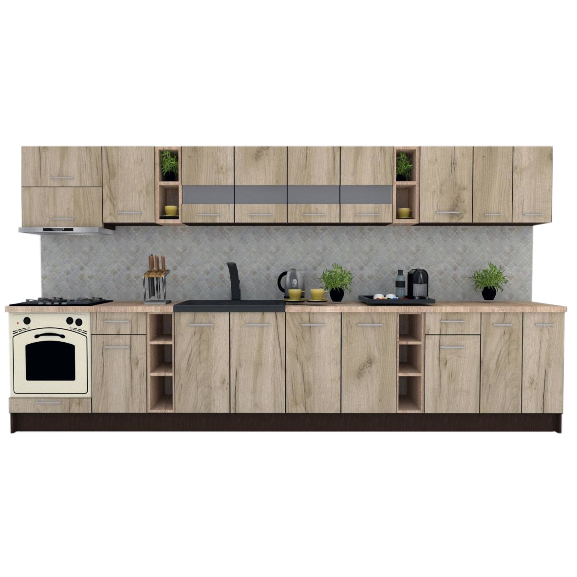 Set Bucatarie Marina New 400, Wenge / Decor K002, 400 x 200 x 60 cm