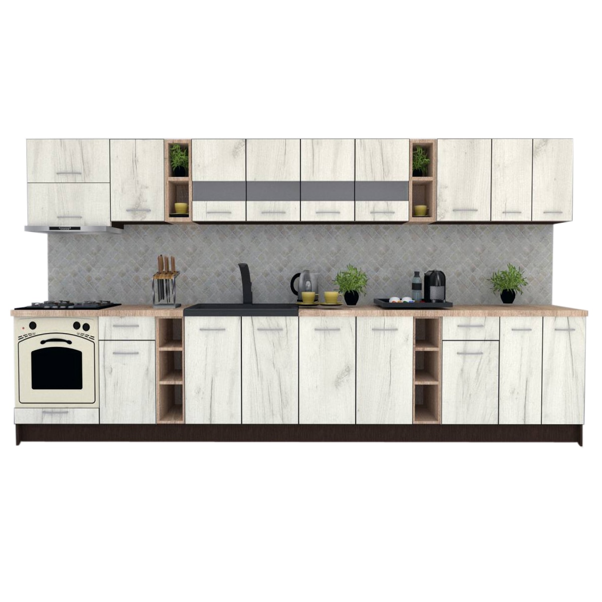 Set Bucatarie Marina New 400, Wenge / Decor K001, 400 x 200 x 60 cm