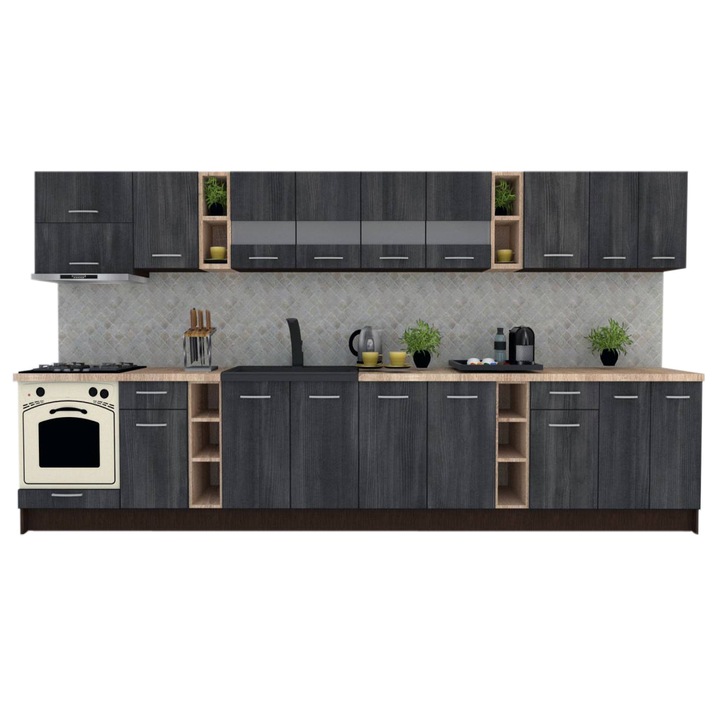 Set Bucatarie Marina New 400, Wenge / Decor 8509, 400 x 200 x 60 cm