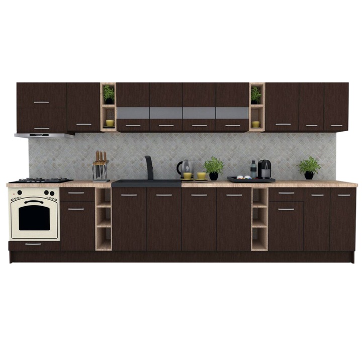 Set Bucatarie Marina New 400, Wenge / Decor 8548, 400 x 200 x 60 cm