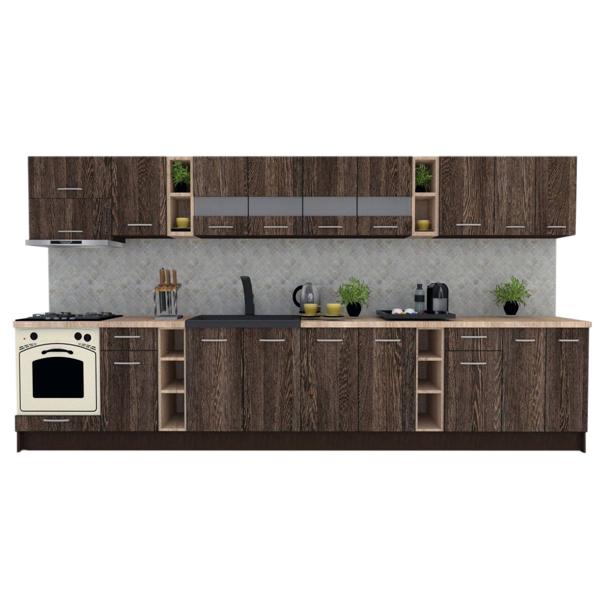 Set Bucatarie Marina New 400, Wenge / Decor 7648, 400 x 200 x 60 cm