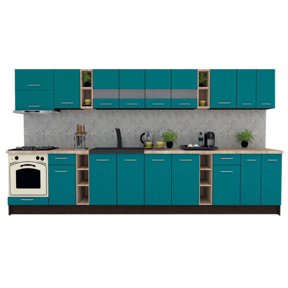 Set Bucatarie Marina New 400, Wenge / Decor 0245, 400 x 200 x 60 cm